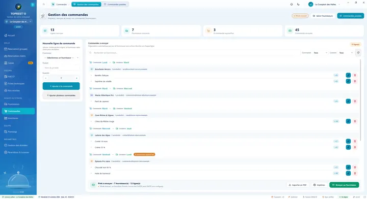 Préparation et envoi des commandes